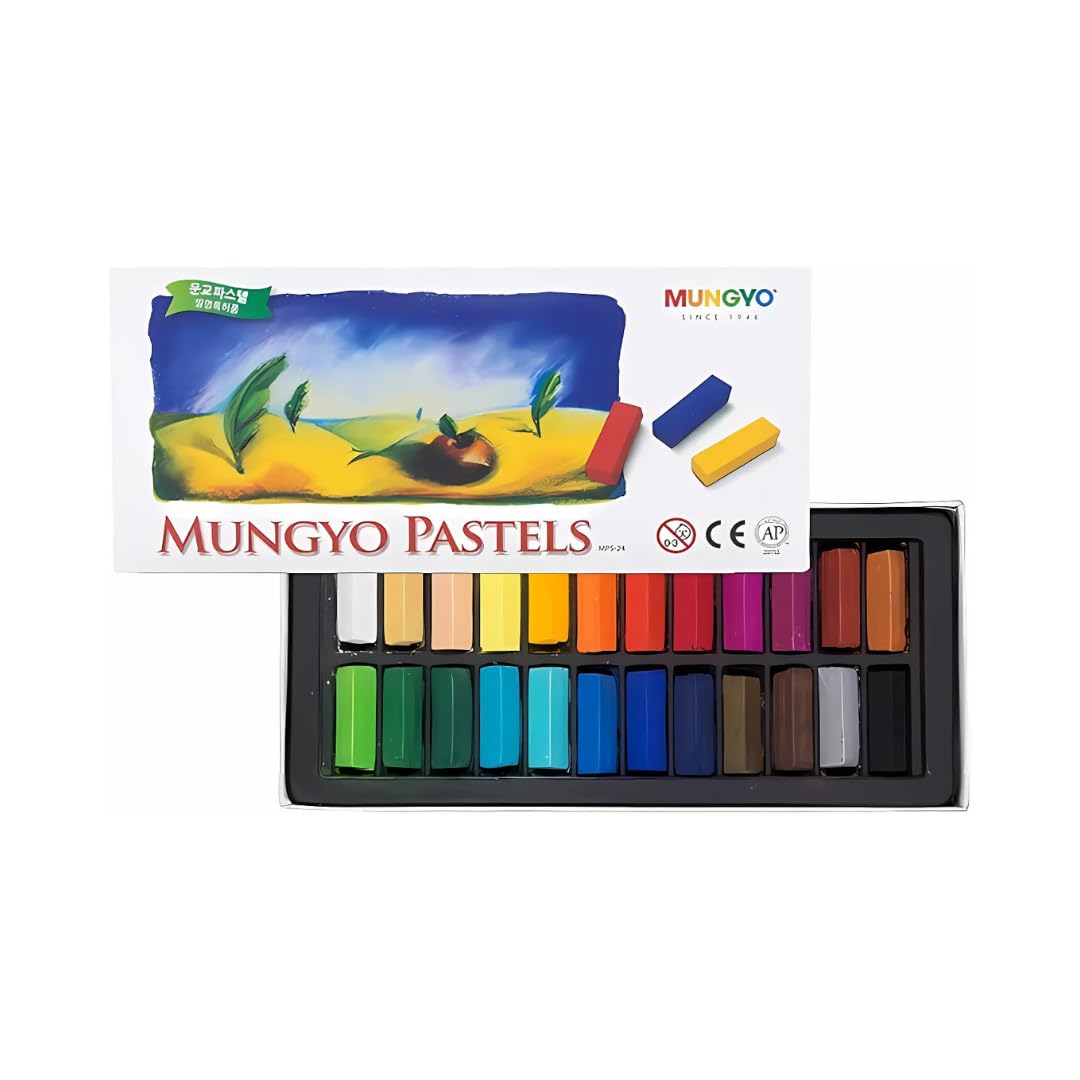 Photo 1 of Mungyo Non-Toxic Square Soft Pastel Set - 24 Vivid Colors, Easy Blend for Artists, Short Length for Fine Detail - 27mm x 8mm Sticks