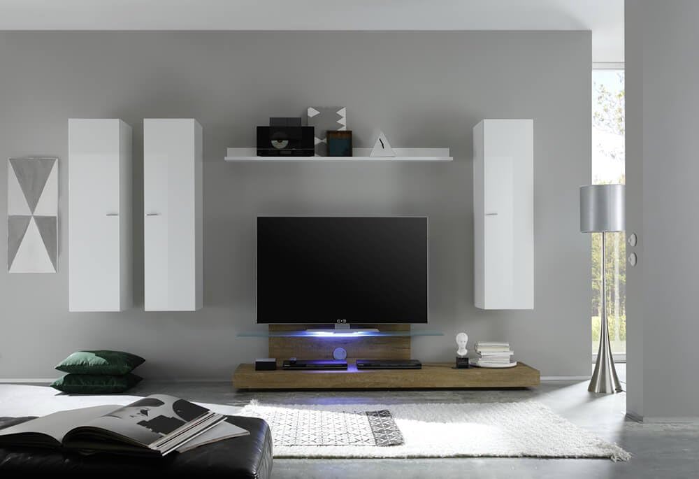 Sodani Slat Wall Furniture Living Room 3 Furniture Suspended 1 Mobile Tv 1 Shelf 300 X 50 X 180 Cm Line Glossy White Miele Amazon Co Uk Kitchen Home