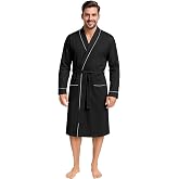 NY Threads Cotton Blend Lightweight Knit Robe for Men Loungewear Bathrobe | V-Shaped Collar with White Piping Adjustable Belt and Two Deep Pockets Ideal for All Seasons Beach & Poolside Getaways