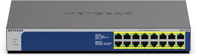 NETGEAR 16-Port Gigabit Ethernet High-Power PoE+ Unmanaged Network Switch