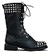 Nature Breeze Harley 14 Womens Military Lace up Studded Combat Boot Black
