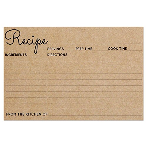 Recipe Cards - Size 4x6 - Kraft Brown Card for Rustic Kitchen or Bridal Shower - Set of 25