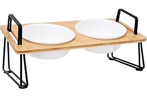 Y YHY Elevated Cat Bowls, 13 oz Raised Cat Bowls for Food and Water Indoor Cat Dishes Anti Vomiting with Bamboo Stand for Cats and Small Dogs, Dishwasher Safe