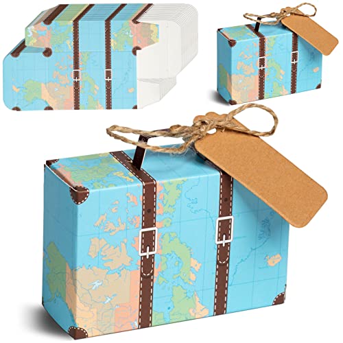 VGOODALL Suitcase Favor Boxes, 50PCS World Map Mini Suitcase Boxes Wedding Candy Boxes for Travel Theme Wedding Baby Bridal Shower
