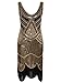 Vijiv Women's 1920s Gastby Inspired Sequined Embellished Fringed Flapper Dress, Black and Gold, Medium