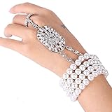 The Great Gatsby Inspired Bridal Flower Pattern Simulated Pearl Bracelet Ring Set Ring Size US 8-9
