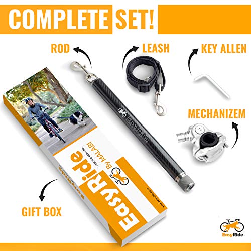 MALABI EasyRide Dog Bike Leash Set - Patent Pending Rotating with Shock Absorbers and Quick Attach Mechanism | Carbon Fiber | Hands-Free, Detachable, Adjustable Leash for The Smoothest Ride