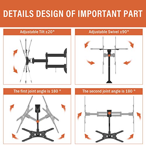 PUTORSEN® Support Mural TV avec Bras Articulé Orientable Inclinable pour la Plupart des Téléviseurs à Écran Plat de 23 à 55 Pouces jusqu\'à VESA 400x400 mm et 30 kg