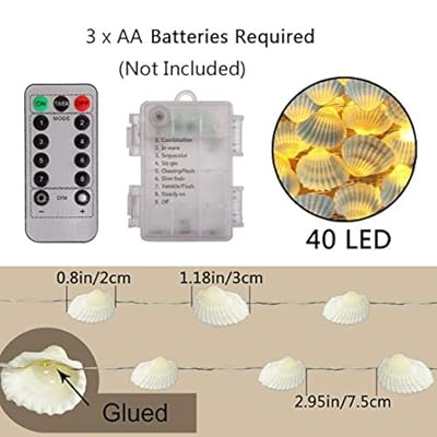 WSgift Natural Beach Seashell String Lights 13.85 Ft 40 Warm White LED Weatherproof Battery Operated 8 Modes Ocean… 51He1kbmI0L