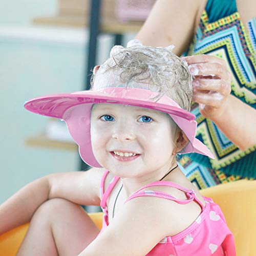 Baby Silicone Shower Cap Bathing Hat, Adjustable Shower Cap Kids, Infants Soft Protection Funny Safety Visor Cap for Toddler Children, Adjustable Sticker, Comfortable, Soft, Safe, Waterproof (Pink)