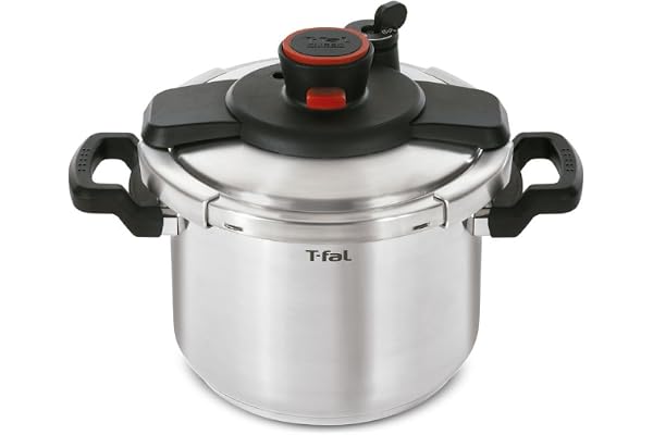 T-fal Clipso Stainless Steel Pressure Cooker, 6 Qt, Secure Locking System, One Hand System, Silver, Induction Compatible, Pre