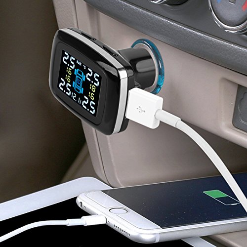 B-Qtech Wireless TPMS Tire Pressure Monitoring System with TPMS 4 Sensors and USB Charging Port Real-time Display of Temperature and Pressure and Alarm Function - Thumbnail 6