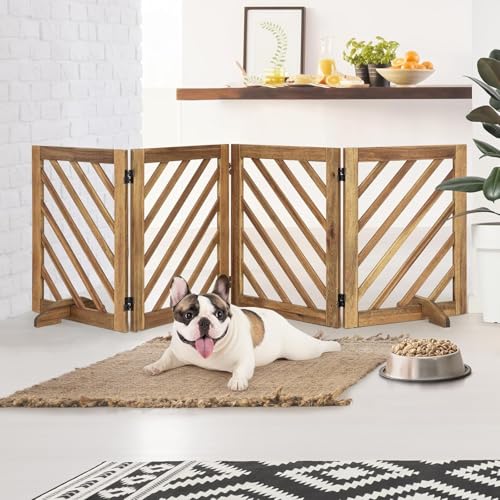 dCee Solid Acacia Wood Dog Gate, Expanded Wide 81 Inches, Freestanding Dog Gate…