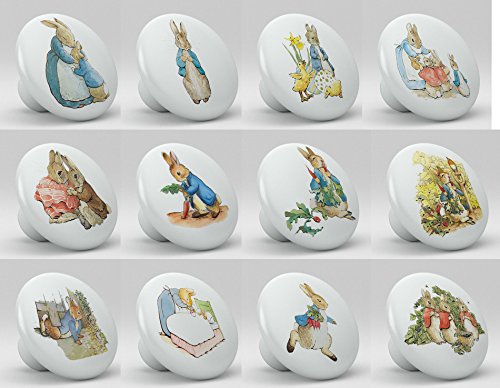 Set of 12 Peter Rabbit Ceramic Drawer Cabinet Knobs Pulls