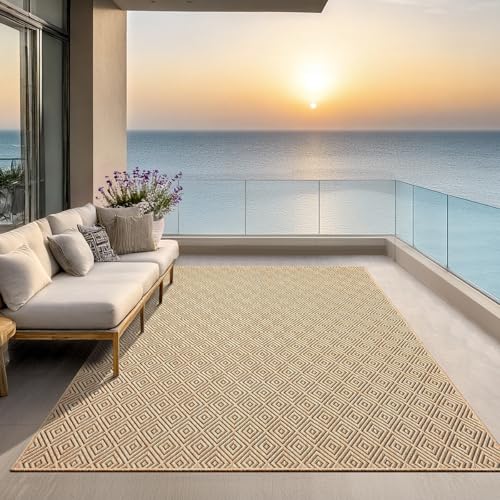 the carpet Kansas Outdoor Teppich – Wetterfester Indoor & Outdoor Teppich im Jute-Look für Balkon, Terrasse, Garten, Wohnzimmer & Esszimmer, pflegelei