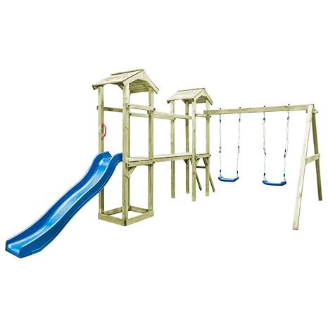 Kids Playhouse Set Wooden Slide Ladder Swings Climbing Frame