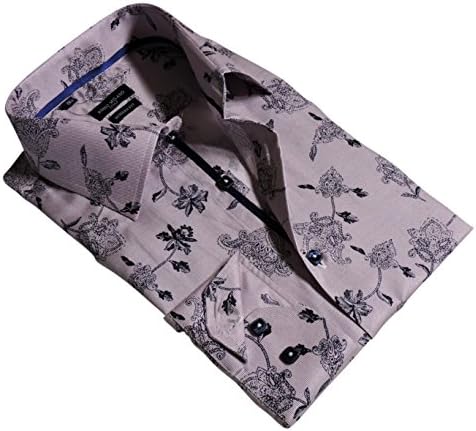 Rosso Milano's Mens Casual Pink Slim Fit Contrast Lining Button Down Dress Shirts