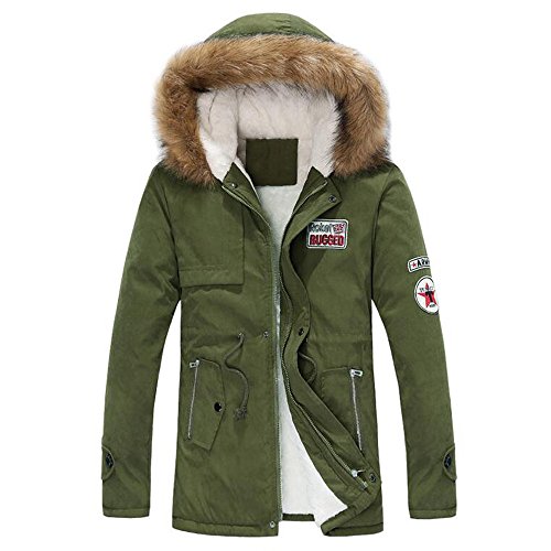 Men Coat With Fur Hood Cardigan Sweater Hooded Coat Jacket Sweatshirt Outwear By Orangeskycn (Army Green, L)
