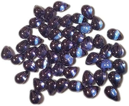 50 Czech Glass Beads Lumi Amethyst Drops, 5x7mm, Transparent, Kumihimo Bead,
