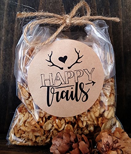 Kraft brown paper stickers and stationery envelope seals for weddings, bridal showers, baby showers and parties 60 ct "Happy Trails"