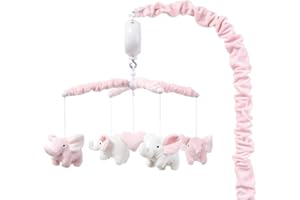 The Peanutshell Crib Mobile for Girls - Soft Pink Musical Baby Crib Mobile with 12 Lullabies, Cute Elephant Baby Pink Elephan