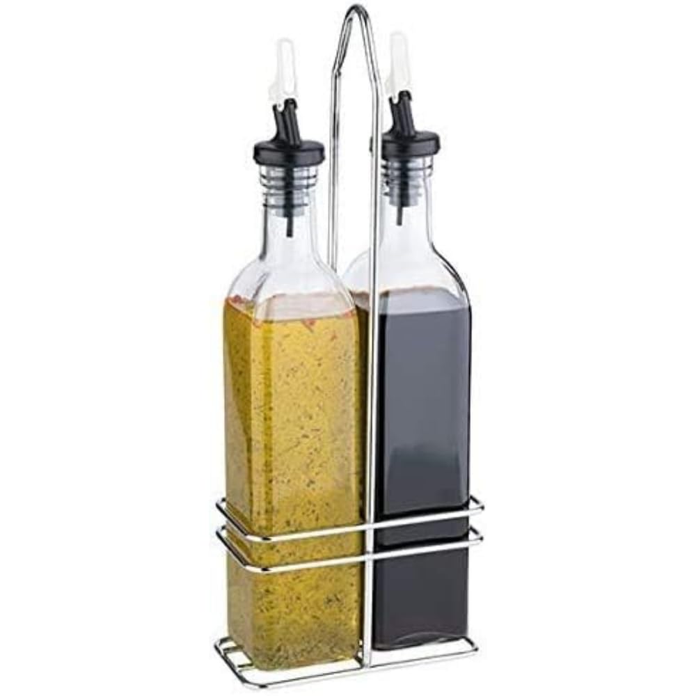 APS 40446 Vinegar and Oil Set Transparent Stainless Steel/Metal/Chrome Plated/Silicone/Glass/ABS/Polypropylene 0.5 L 7 x 13 x 34 cm