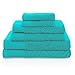 Superior Egyptian Cotton 6 Piece Bath Towel Set, Two Face Towels, Two Hand Towels, Two Bath Towels, Ideal For Bathroom, Kitchen, or Beach, Basics, Quick Dry, Jacquard and Solid, Turquoise