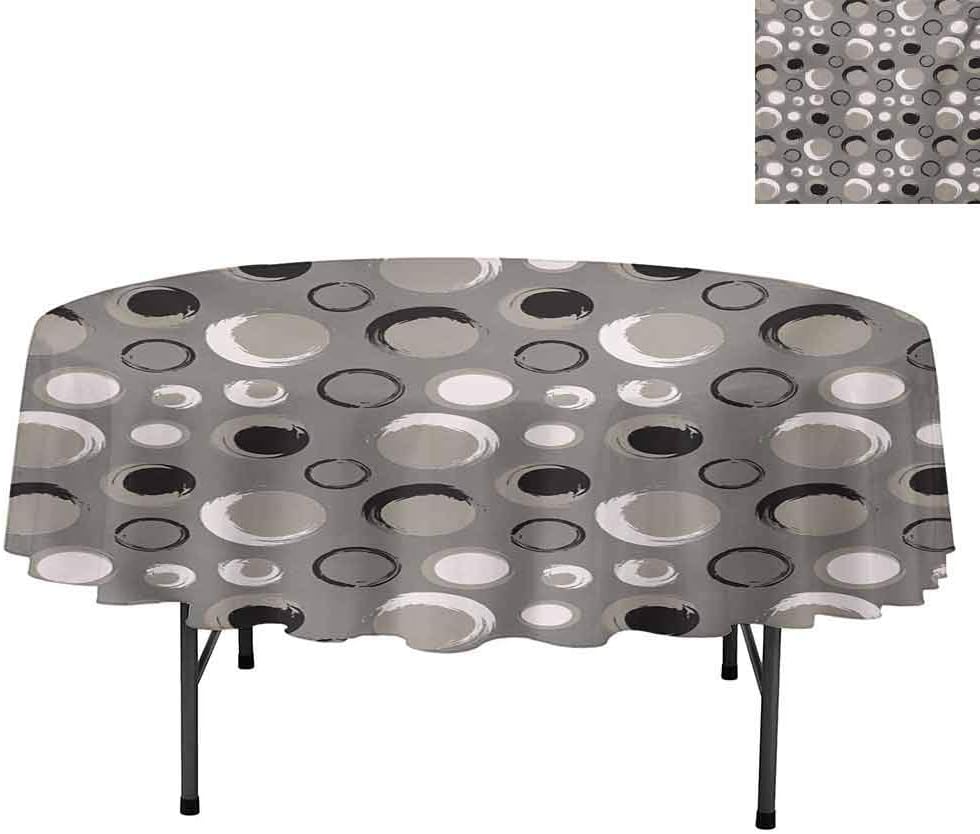 Aishare Store Water Resistance Microfiber Tablecloth, Grunge Circles Dots Brushstrokes Hand Painted Modern Des, Table Cover for Picnic Dinner Party, Round 54", Black White Taupe