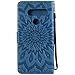 LG V40 ThinQ Case,LG V40 Wallet Case,LG V40 ThinQ Filp Case,Sun Flower Embossed PU Leather Magnetic Card Holders Hand Strap TPU Inner Bumper Purse Case for LG V40 ThinQ/LG V40 Blue