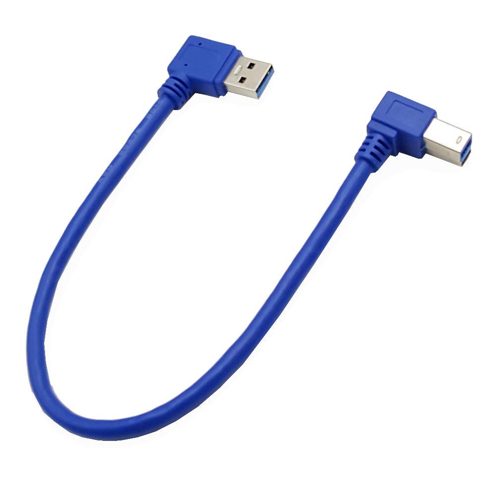 LiKuCo Double Angled USB 3.0 Cable A Male to B Male, 90 Degree Connector USB 3.0 Cord For Printer,Laptop,Dock,1Feet (Blue Right Angled USB A M)
