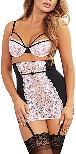 Women Lingerie Lace Chemise Garter Set Sexy Passion Sheer One Piece Babydoll Bafaretk(D,Free Size)
