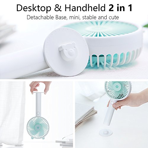 OURRY Handheld Fan, Mini Small Portable Personal Rechargeable Desk Desktop Table Cooling USB Fan Quiet with 2000mAh Battery 3 Speeds Cute Design for Home Office Outdoor and Travel (Blue)