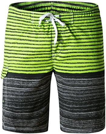LJCCQ Men's Swim Trunks Quick Dry Stripe Board Shorts with Pockets Swim Shorts Beachwear with Drawstring