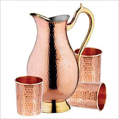 Craft-View Hammered Copper Jug Pitcher with 3 Glass Tumbler, Drinkware Set Water Jug Set (1.5 L) CV-12