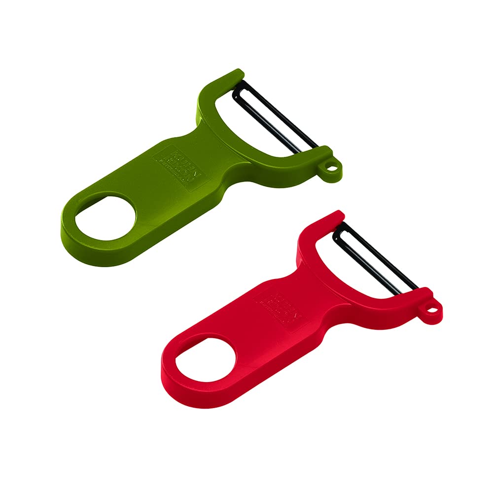 Kuhn Rikon Potato and Vegetable Peeler Set (2) With Steel Blade - Light Speed Kitchen Accessory for Apples and Veggies - 3 Year Guarantee, Red and Green