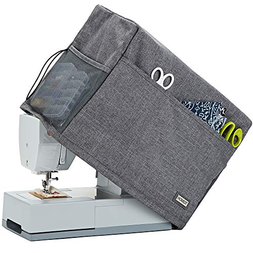 HOMEST Sewing Machine Dust Cover with Storage Pockets, Compatible with Most Standard Singer and Brother Machines, Grey (Patent Design)