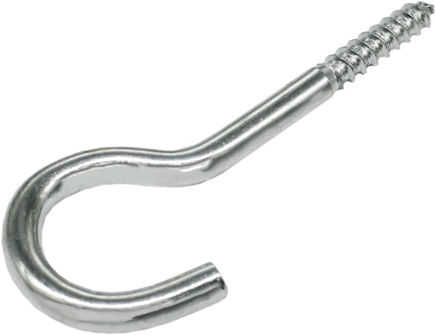 5 x Screw Hooks, 6.8 x 100 mm Long with Wooden Thread, Galvanised Steel