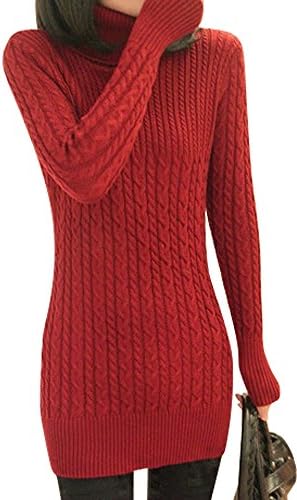Vangona Womens Turtleneck Slim Fit Pullover Sweaters of Various Colors Wine Red