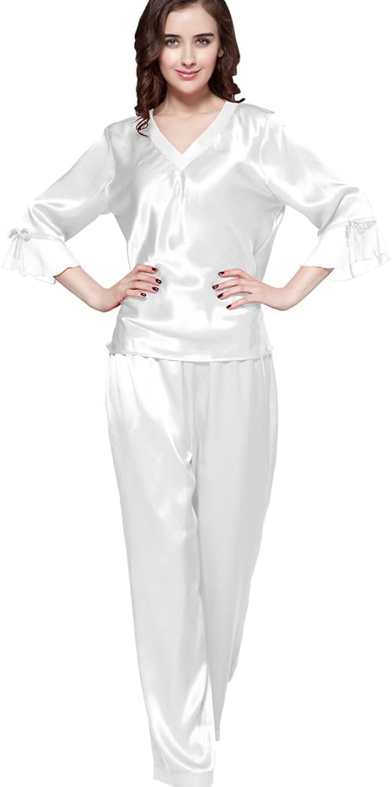 Amazon Lilysilk リリーシルク シルク パジャマ レディース レース袖口 22匁 ホワイト Xxl パジャマ ルームウェアセット 通販