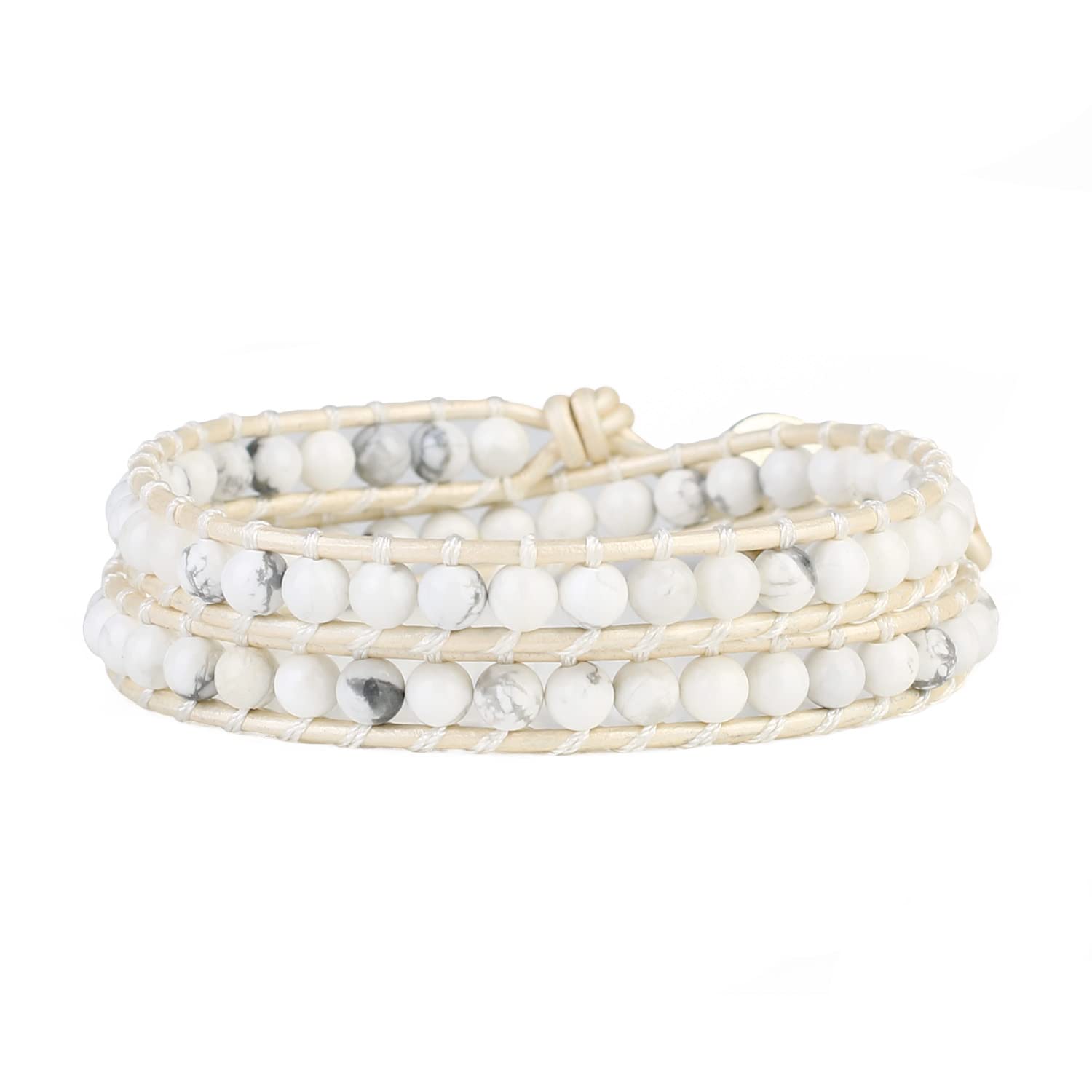 KELITCH 2 Wrap Bracelet White Howlite Beaded Strand Bracelets New Tennis Bracelets