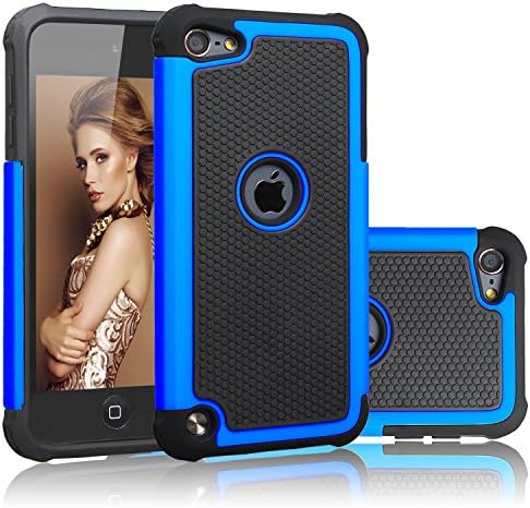 AUMIAU iPod Touch 6 Case, iPod Touch 5 Case, Hybrid Dual Layer Shock Absorbin Armor Defender Protective Case Cover (Hard Plastic with Soft Silicon) for Apple iPod touch 5 6th Generation (Blue)
