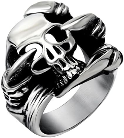 SA446 Men's Skull Exorcise Evil Spirits Wolf Claw Dragon Head Demon Stainless Steel Ring,Silver