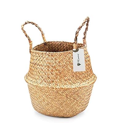 SeaforthHome Seagrass Plant Basket Indoor, 12 Inch Woven Large Seagrass Basket for Plants, Large Belly Basket, Woven… 51HeIIiBLGL