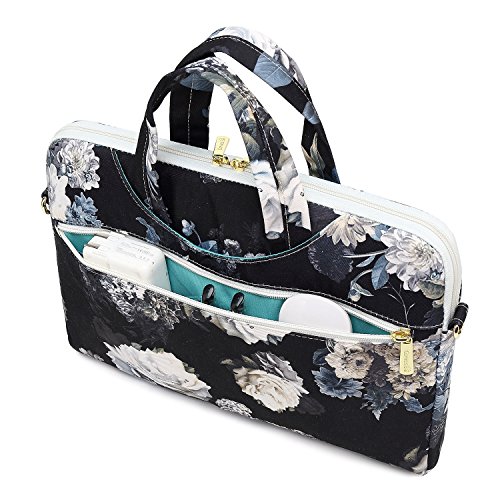 Canvaslove White Flower Waterproof 13 inch Canvas Laptop Shoulder Messenger Bag Case Sleeve for 11 inch 12 inch to 13.3 inch laptop Chromebook Macbook Air Pro 13 computer notebook carrying Case Bag