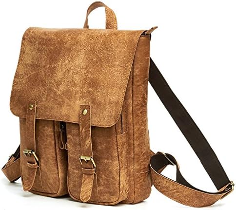 Men's Vintage Crazy Horse Genuine Cow Leather Luggage Bag Travel Backpack Big Handbag (yellow 2)