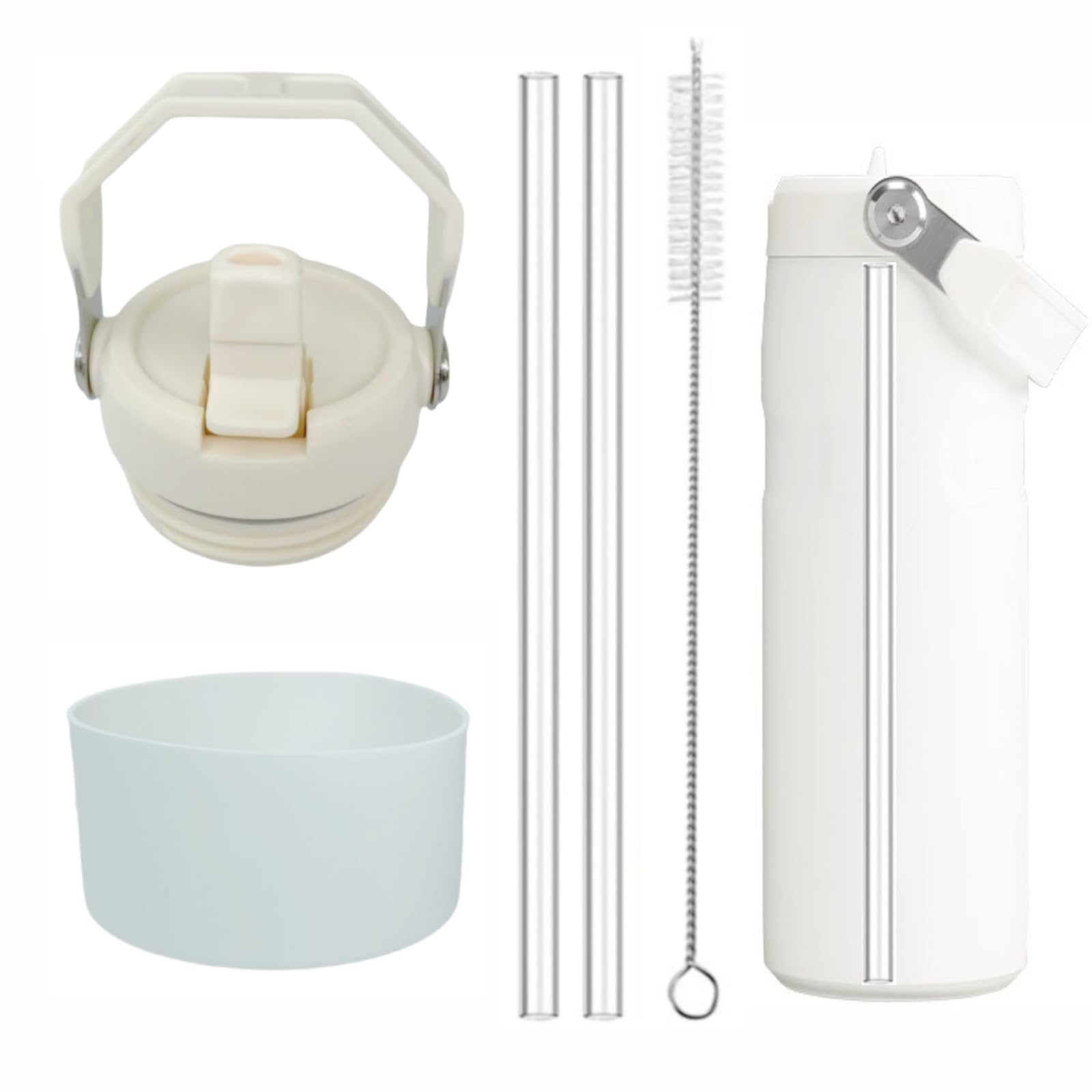 Photo 1 of 1pcs Tumbler Lid Replacement Fit for Stanley IceFlow Flip Straw 2.0 Water Bottle 24oz, Plus Protective Silicone Boot for Iceflow 24 OZ, with 2 Straw Replacement and 1 Cleaner Brush (Beige, 24oz)