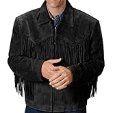 AQUBLARM Mens Fringe Jacket - Western Cowboy Brown Faux Suede Leather Fringed Jacket with Fringes