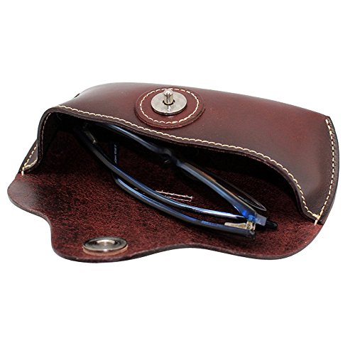 Boshiho Retro Cowhide Leather Reading Glasses Eyeglass Case Sunglasses Holder (Dark Brown)