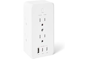 �鶹�� Basics Wall Mount Surge Protector Power Strip with 9-in-1 Hub, 1080 Joules, 6 AC Outlets and 3 USB Ports, White