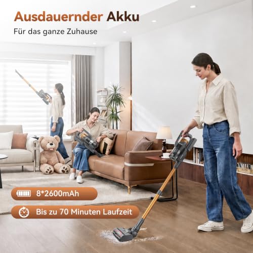 TechRise Akku Staubsauger,55KPa/650W/70Min Staubsauger Kabellos mit Selbststehend Laufzeit,LED-Display,Anti-Tangle-Bürste, 8-in-1-Filter,für Tierhaare,Mehrere Lademethoden,Teppich & Hartböden
